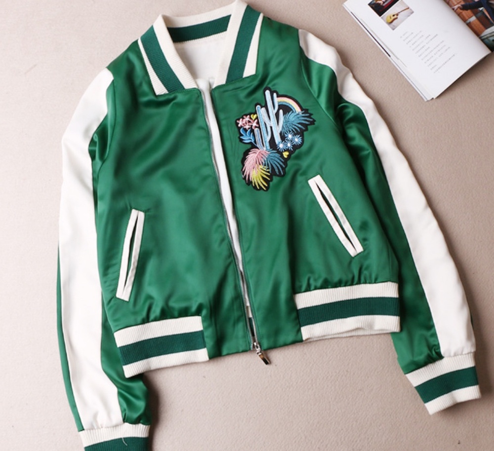 White and Green Bomber Jacket